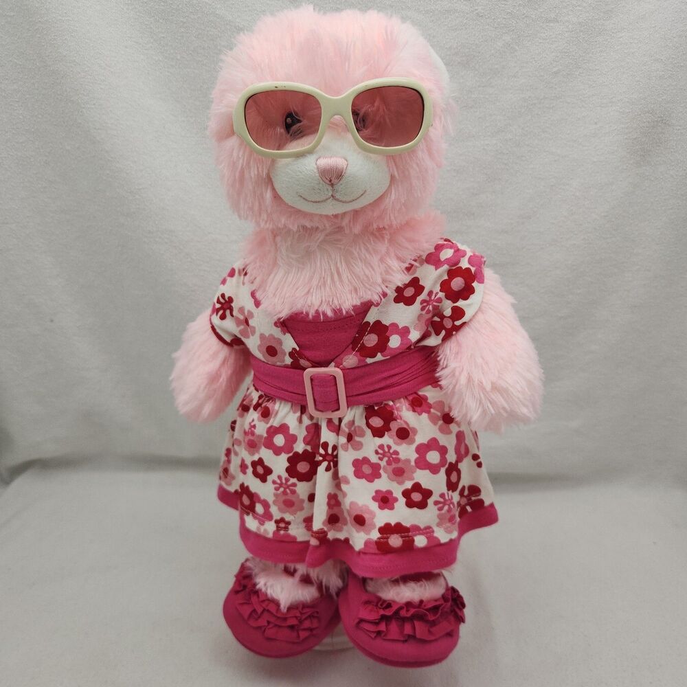 Stuffed Animal Build A Bear Pink Cotton Candy Floral Dress Sunglasses Shoes 16"